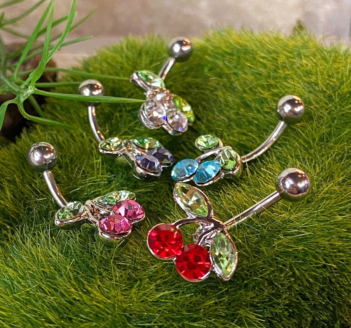 1pc Cherry CZ Gem Belly Ring Navel Piercing Pierced Naval Cherries Body Jewelry