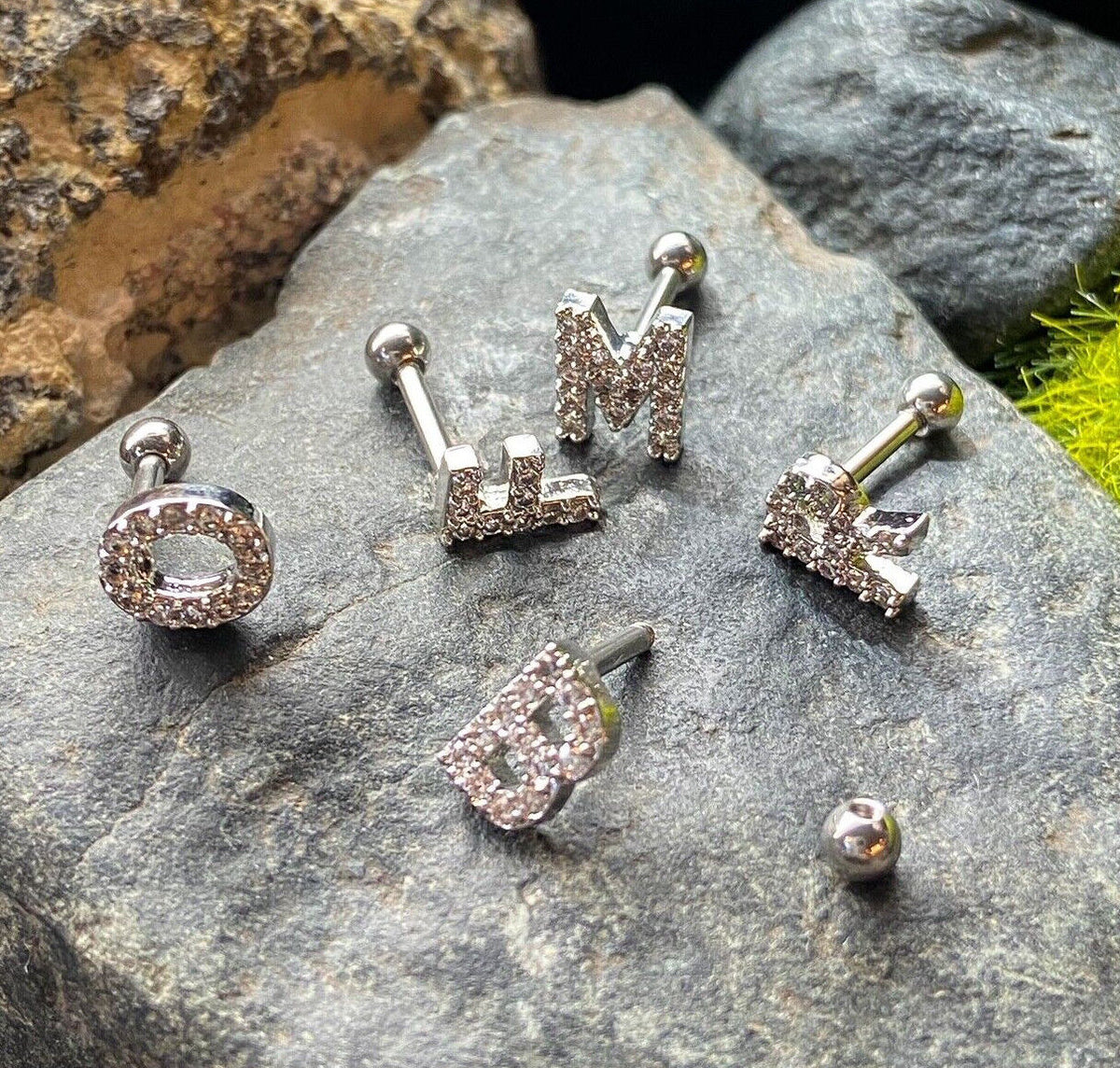 1pc Gem Paved Initial Surgical Steel Tragus Ring Cartilage Stud Body Jewelry