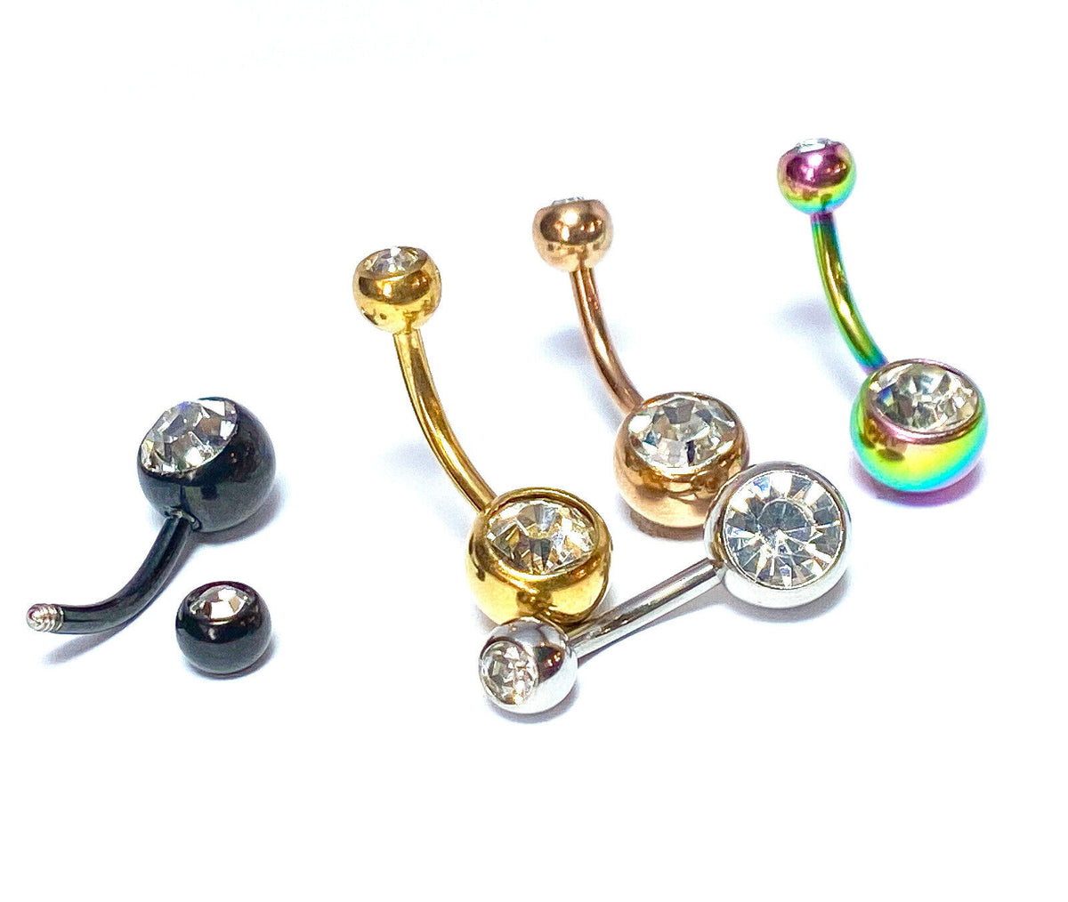 5pc Value Pack Ion Plated Double Gem Belly Rings 14g Navel Naval Body Jewelry
