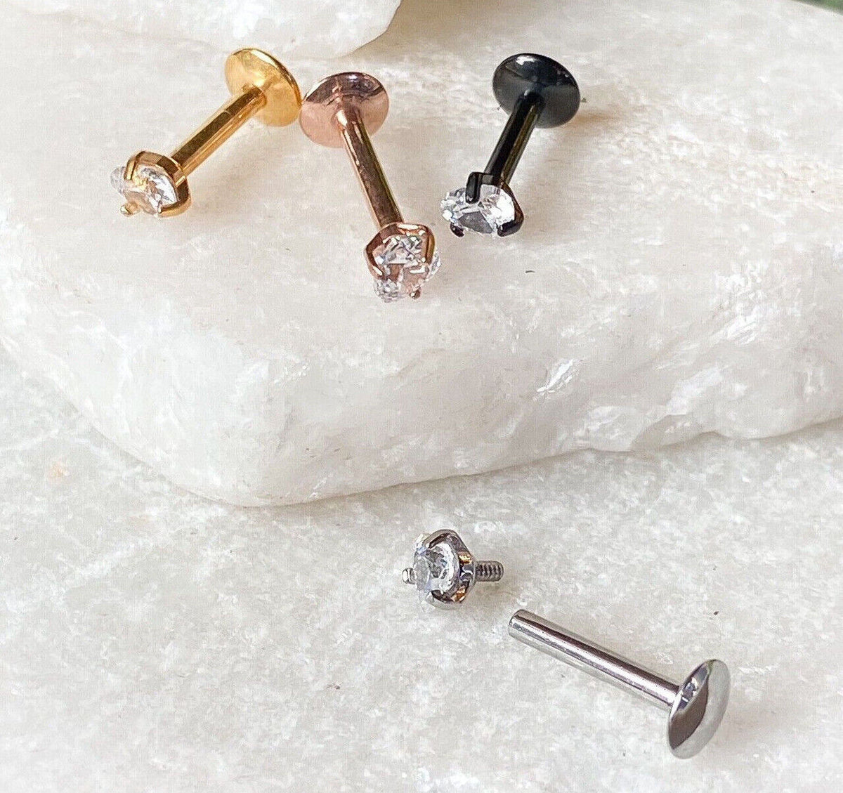 4pc Value Pack Internally Threaded Prong Set Heart Gem Ion Plated Labrets