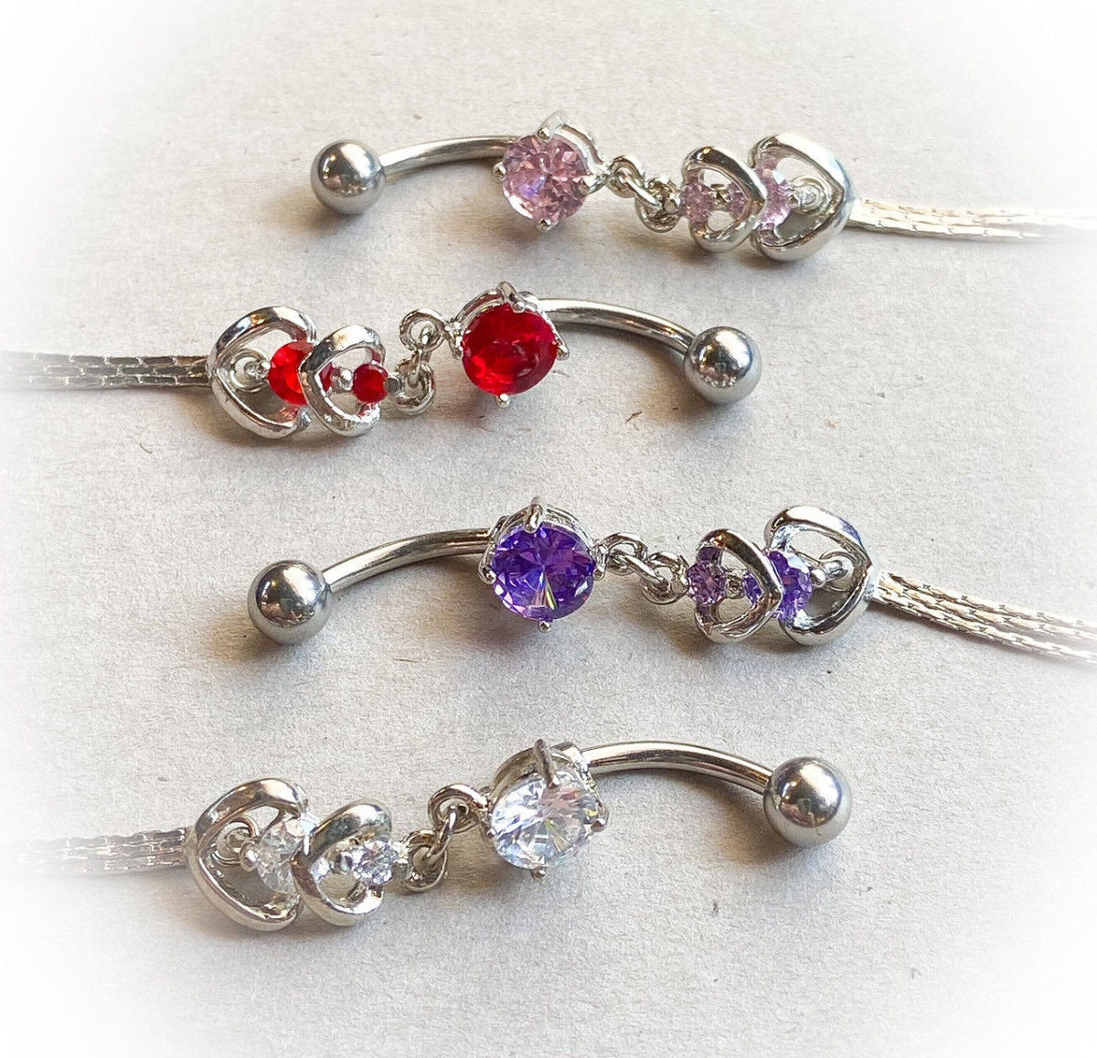 1pc Heart Chain CZ Gem Belly Ring Navel Piercing Pierced Naval Body Jewelry