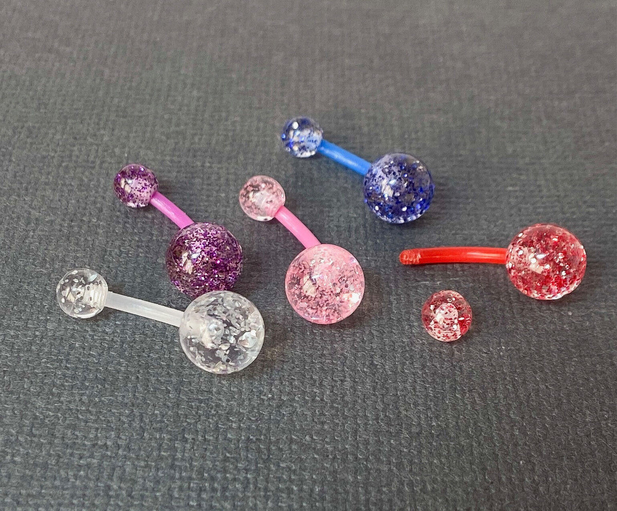 5pc Value Pack Bioflex Ultra Glitter Belly Rings 14g Navel Naval Body Jewelry