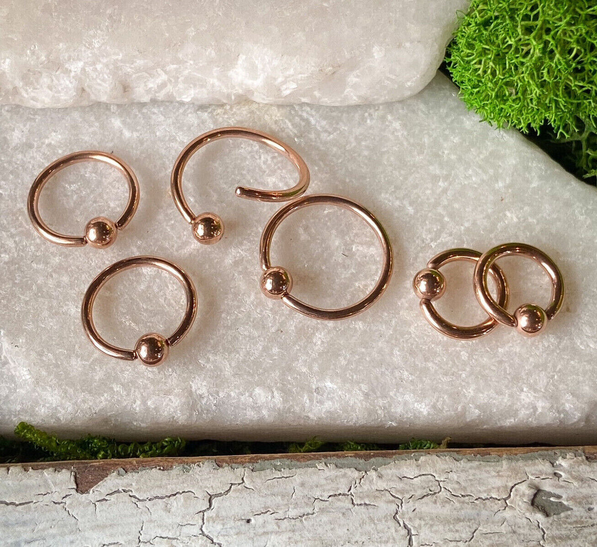 PAIR Fixed Ball Rose Gold Captive Bead Rings Nipple Helix Tragus Septum Piercing