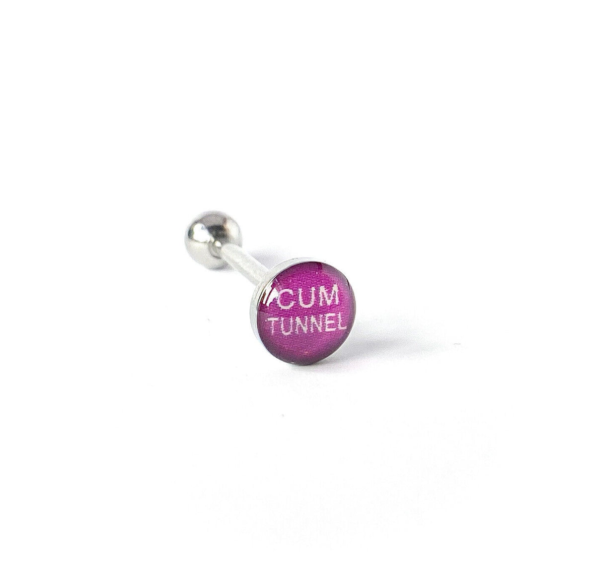 1pc Dome Logo Tongue Ring - choose from Adult Sayings, Sex, Bad Words +more! (Logo Style: Cum Tunnel)