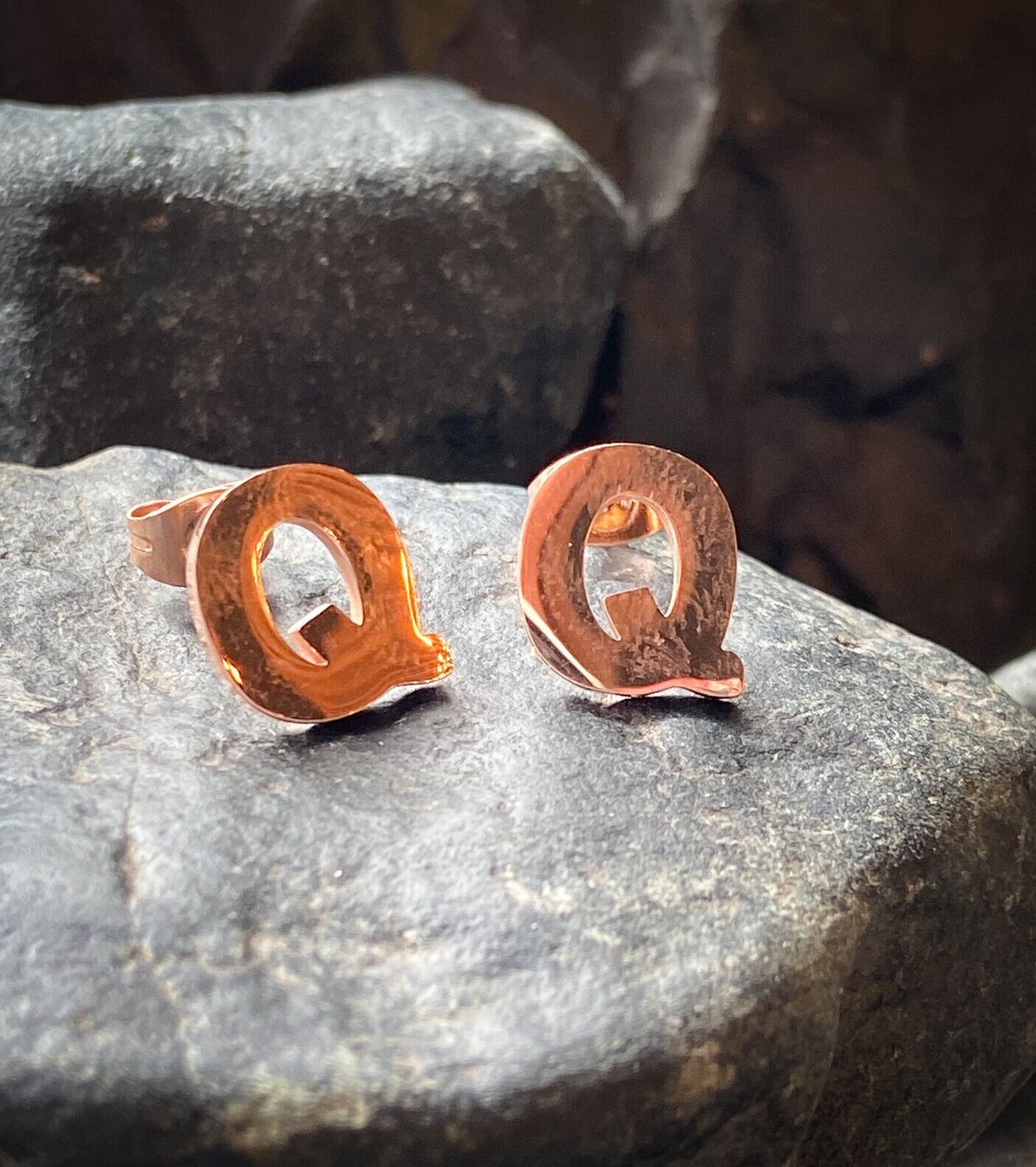 PAIR Rose Gold Plated Steel Initial / Alphabet 20g Earrings - A to Z available! (Letter: Q)
