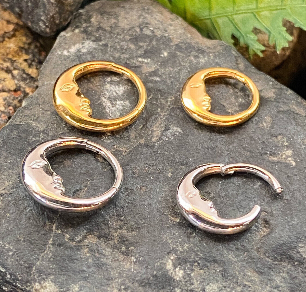1pc Face of the Moon Hinged Segment Ring 16g Helix Septum Clicker Surgical Steel