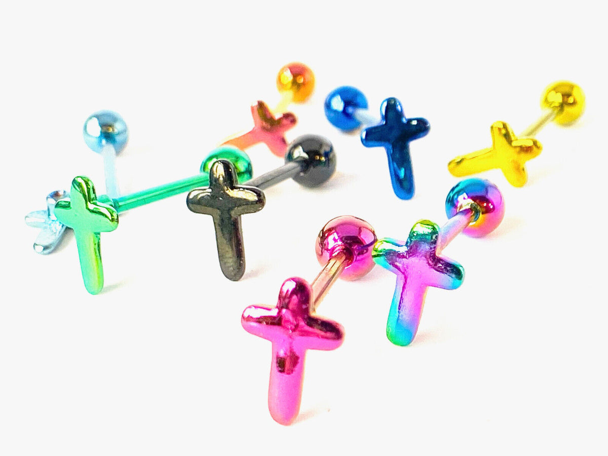 1pc Cross Design Tongue Ring Lady Bug Titanium Anodized 14g Tounge Barbell