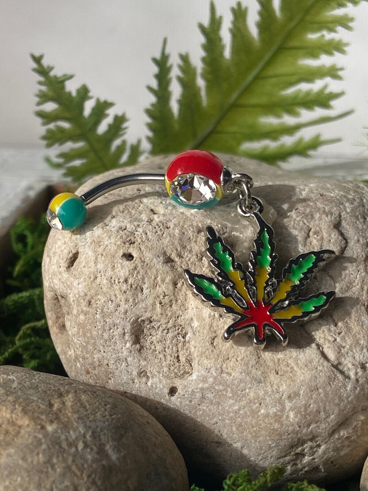Rasta Pot Leaf Jamaican Gem Belly Ring Navel Piercing Pierced Naval Body Jewelry