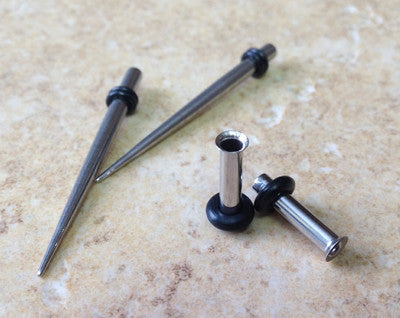 4pc Steel Straight Tapers & Tunnels Stretch Kit Expanders Plugs Guage Gauge