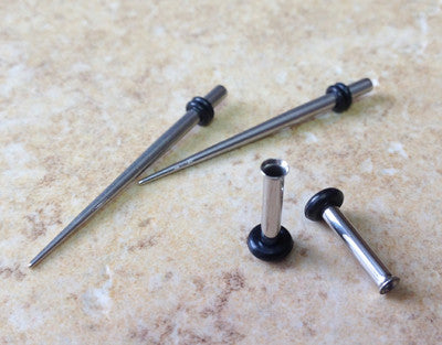 4pc Steel Straight Tapers & Tunnels Stretch Kit Expanders Plugs Guage Gauge