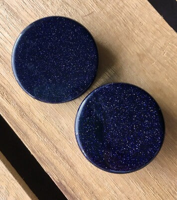 PAIR Blue Midnight Goldstone Stone Plugs Sandstone Gauges - up to 38mm available