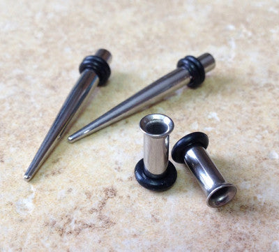 4pc Steel Straight Tapers & Tunnels Stretch Kit Expanders Plugs Guage Gauge