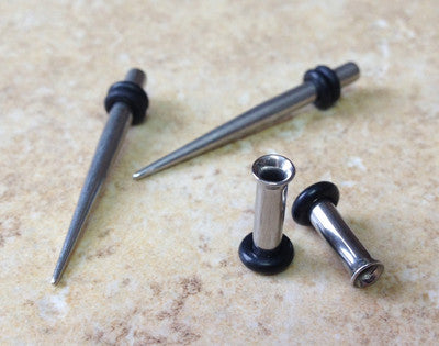 4pc Steel Straight Tapers & Tunnels Stretch Kit Expanders Plugs Guage Gauge