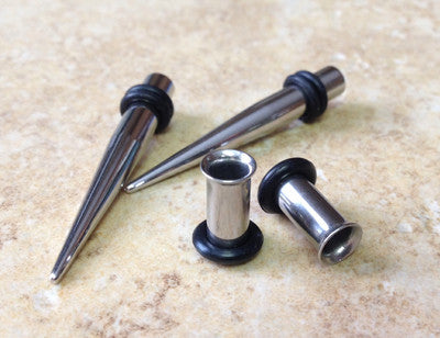4pc Steel Straight Tapers & Tunnels Stretch Kit Expanders Plugs Guage Gauge