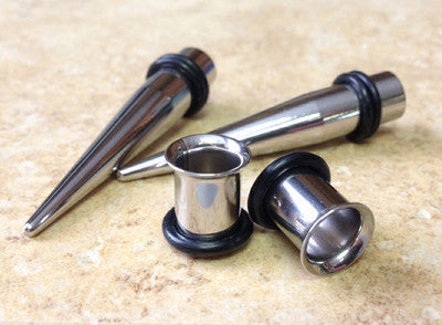 4pc Steel Straight Tapers & Tunnels Stretch Kit Expanders Plugs Guage Gauge