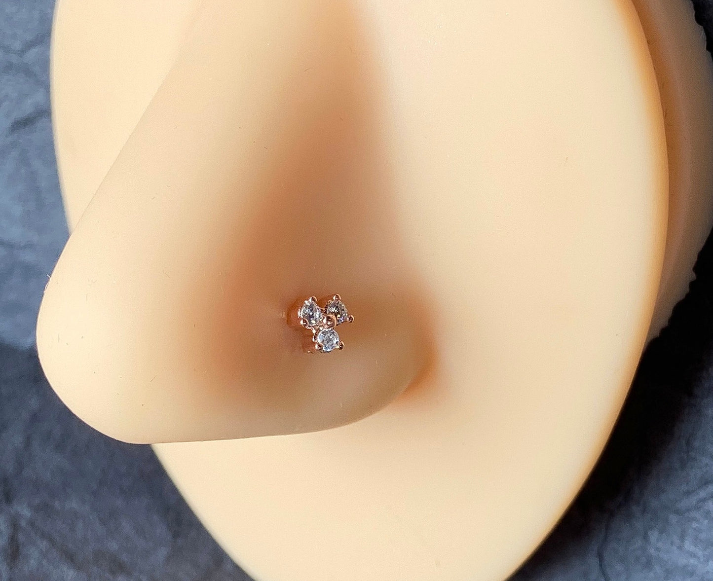 1pc Three CZ Gem Trinity Top 20g Nose Ring Stud Triangle 316L Surgical Steel