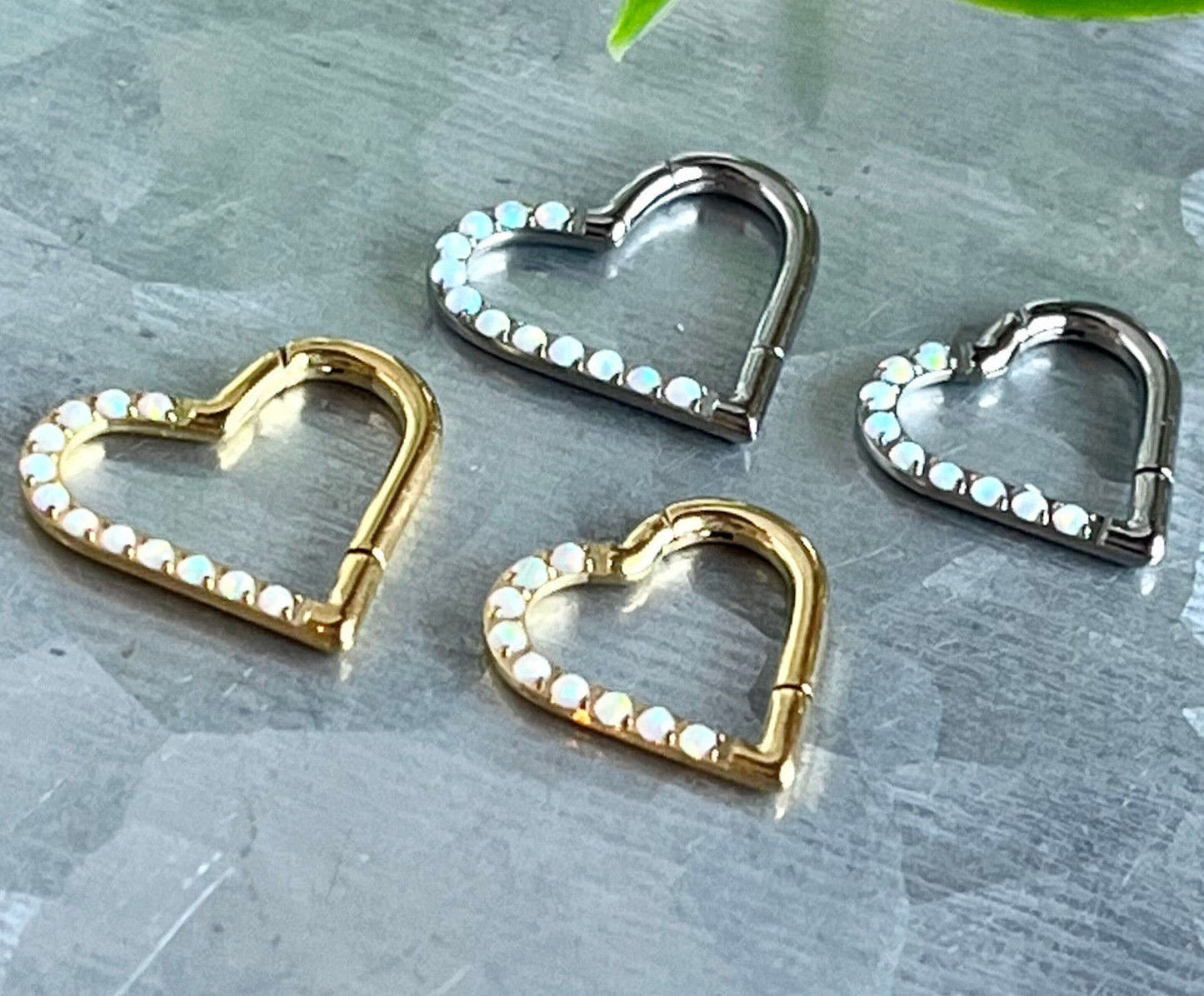 1pc Solid Titanium Half Opals Heart Hinged Segment Ring Helix Septum Clicker