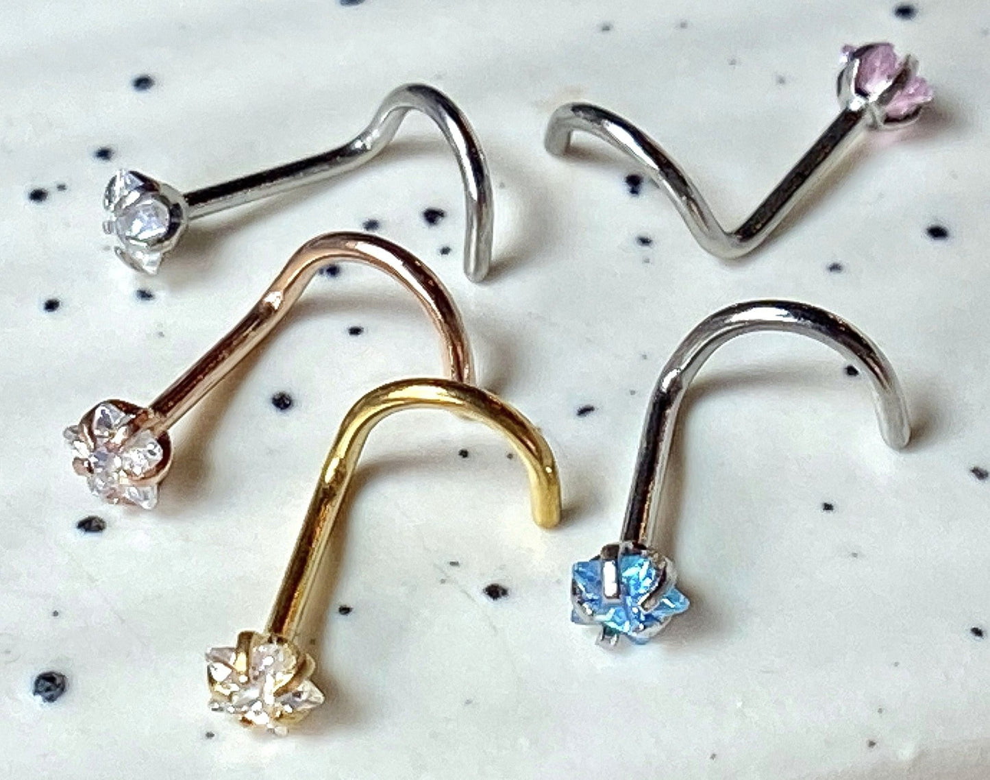 5pcs Prong Set Star Gem Nose Ring Screws 316L Surgical Steel Body Jewelry