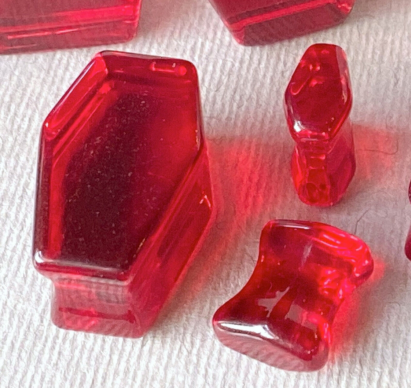 PAIR Red Glass Stone Double Flare Coffin Shaped Plugs Earlet Gauges Body Jewelry