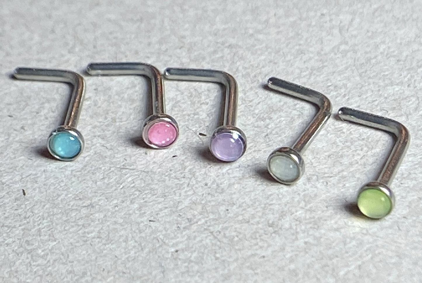 5pcs Illuminating Stone L-Bend 20g Nose Rings Surgical Steel Multi-Pack