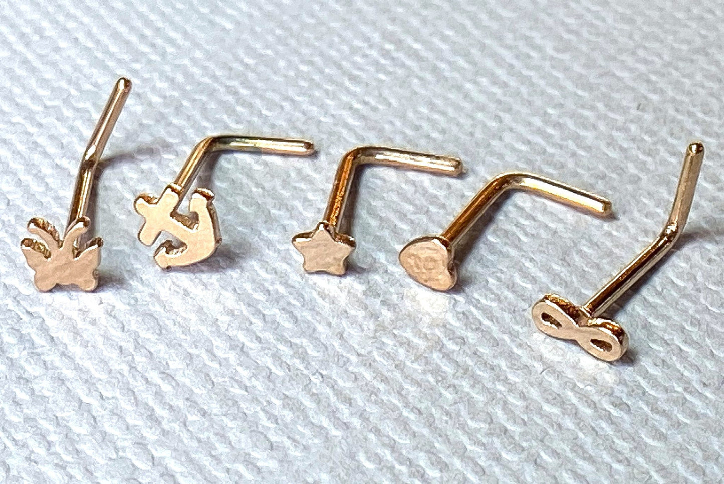 5pc 20g L-Bend Nose Rings Value Pack - Anchor, Infinity, Heart, Star, Butterfly