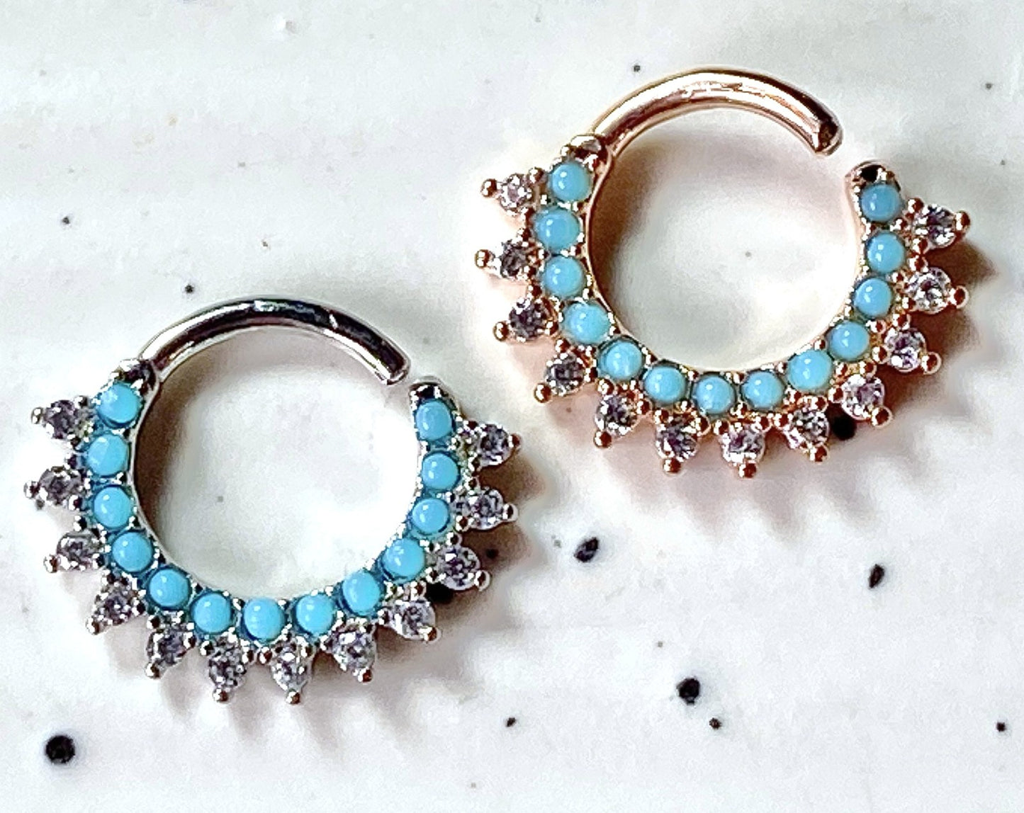 1pc Bendable Turquoise & CZ Gem Hoop Septum Ring Cartilage Daith Helix Tragus