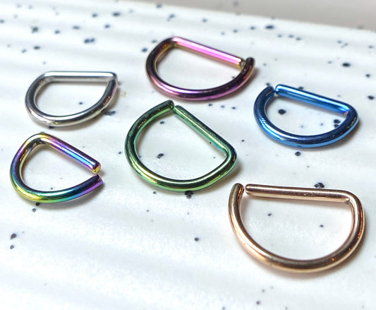 D-Shaped Titanium 16g Cartilage Rook Daith Helix Tragus Septum Nose Hoop Ring