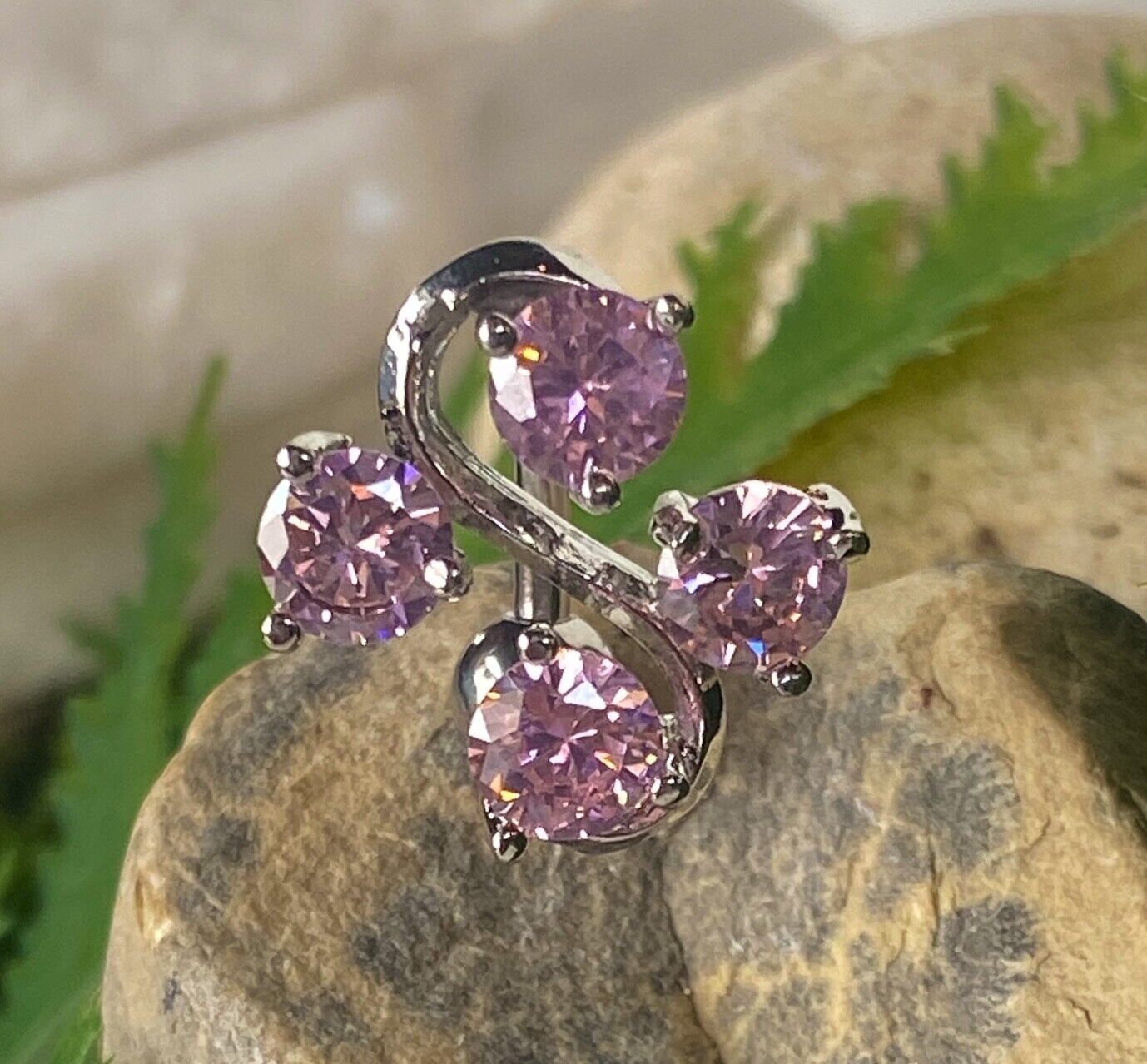 Reverse Vine CZ Gem Belly Ring Navel Top Down Naval Body Jewelry
