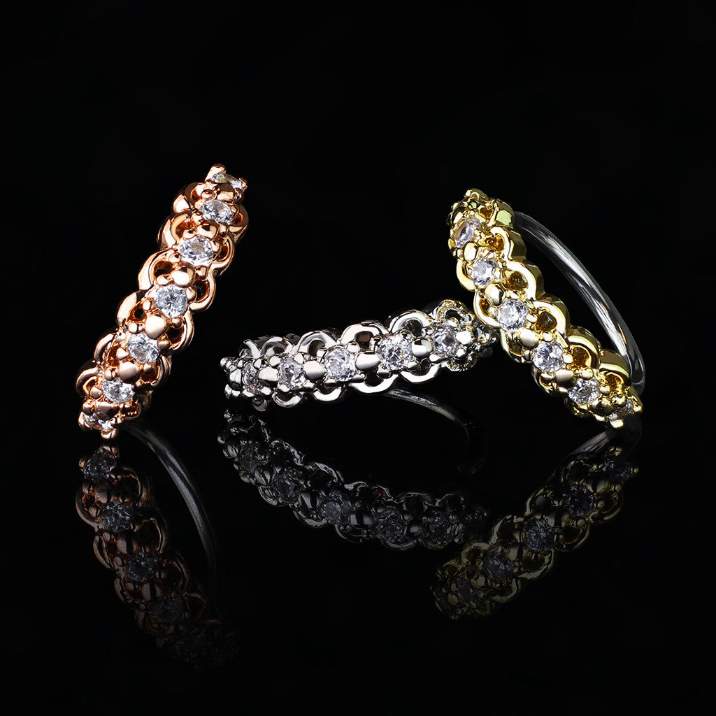 1pc Lined CZ w/ Filigree Edges Nose Hoop Cartilage Ring Rook Daith Helix Tragus