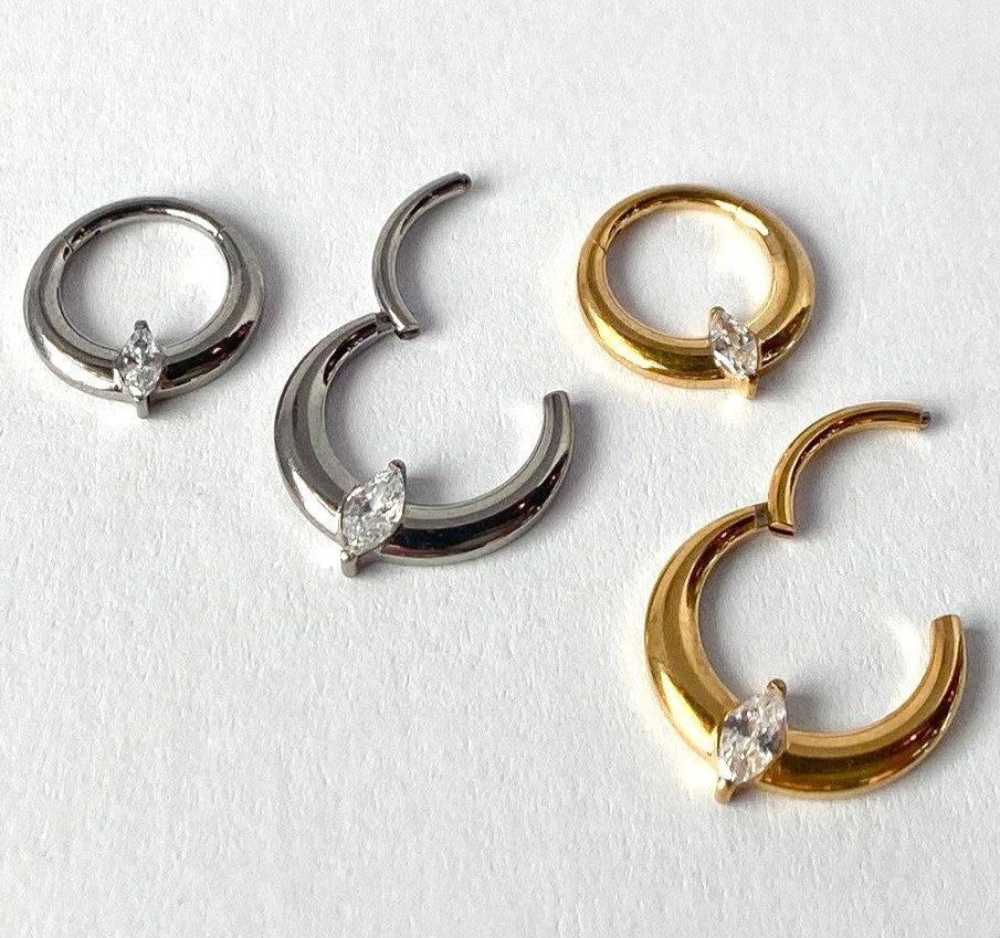 1pc Solid Titanium Marquise Gem Wide Hinged Segment Ring Helix Septum Clicker