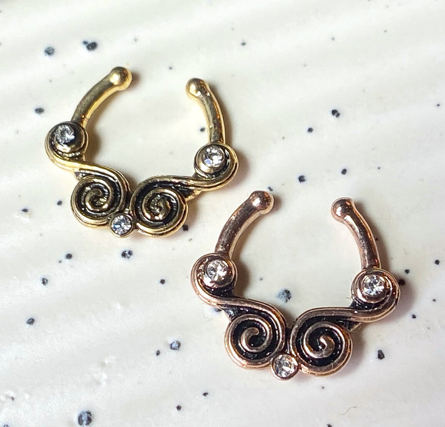1pc Non-Piercing Lace Swirl w/Gems Septum Hanger Clip-On Fake Nose Ring