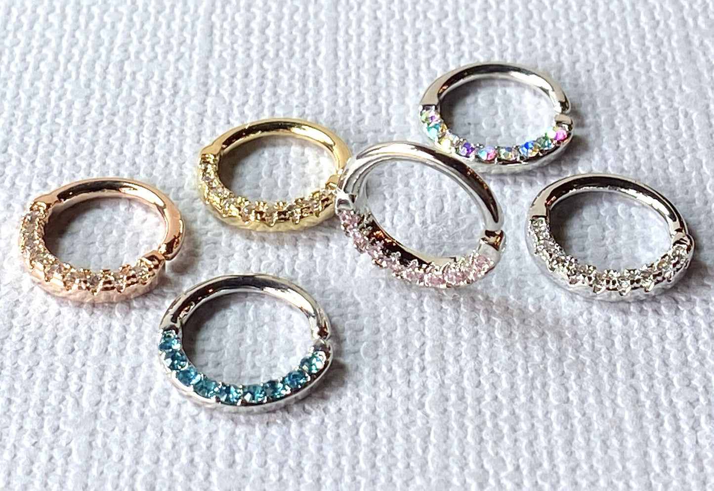 1pc Half Circle Lined Gems Hoop Ring Septum Daith Rook Tragus Ear Cartilage