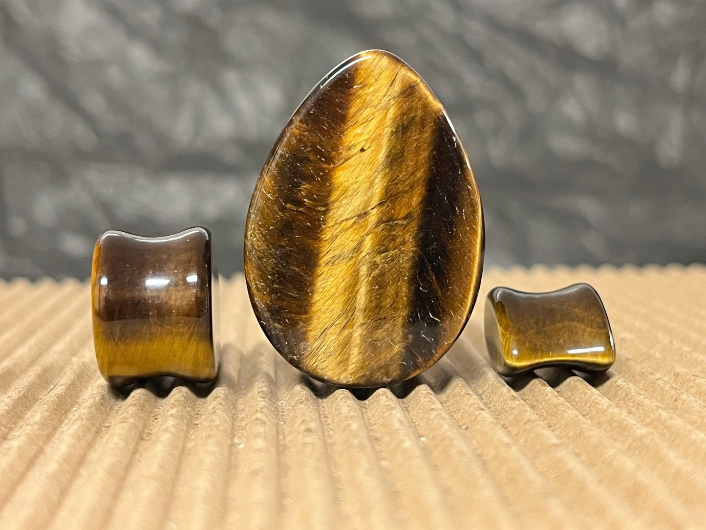PAIR Teardrop Tiger Eye Stone Plugs Tear Drop Ear Piercing Earlets Gauges