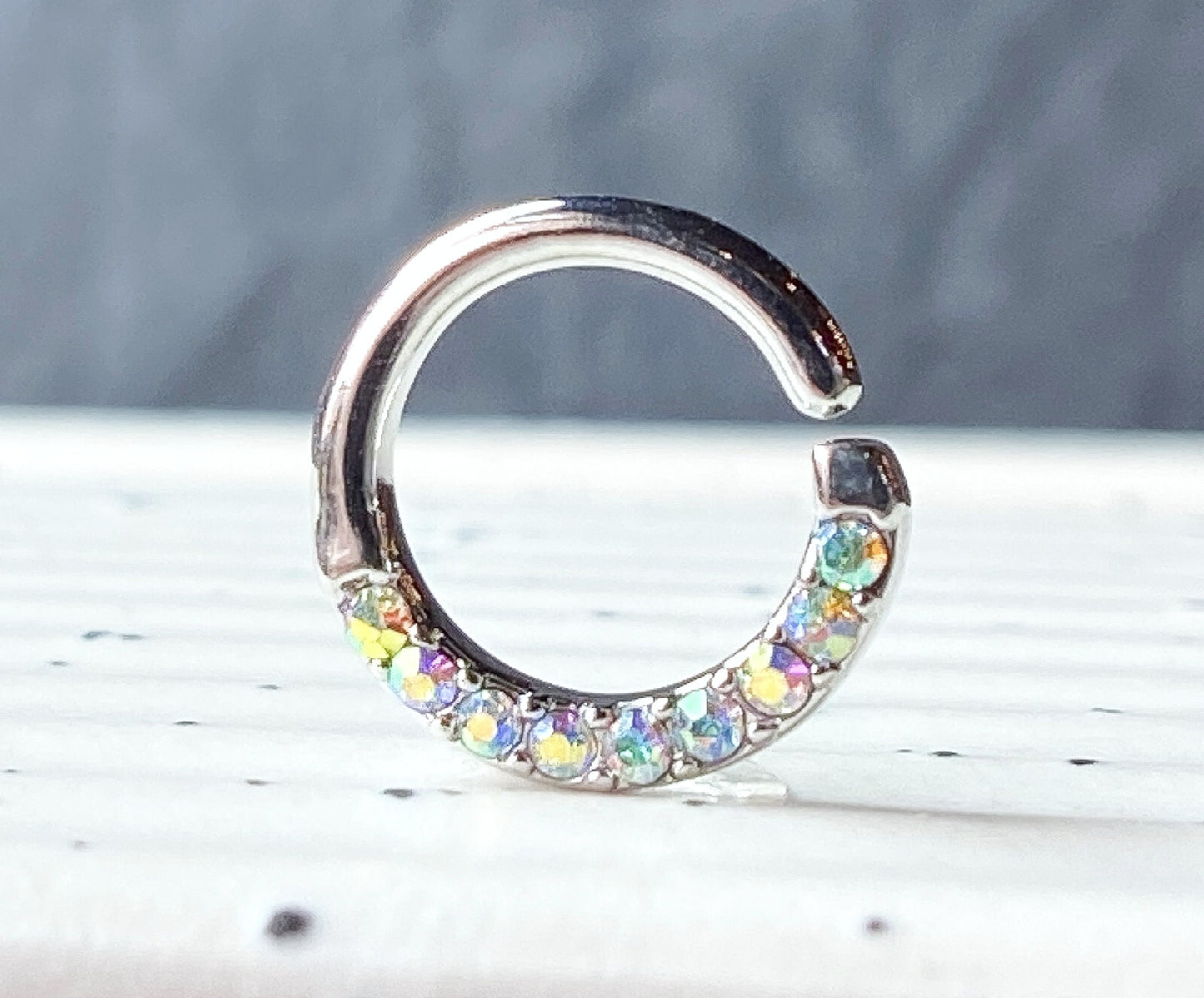 1pc Half Circle Lined Gems Hoop Ring Septum Daith Rook Tragus Ear Cartilage