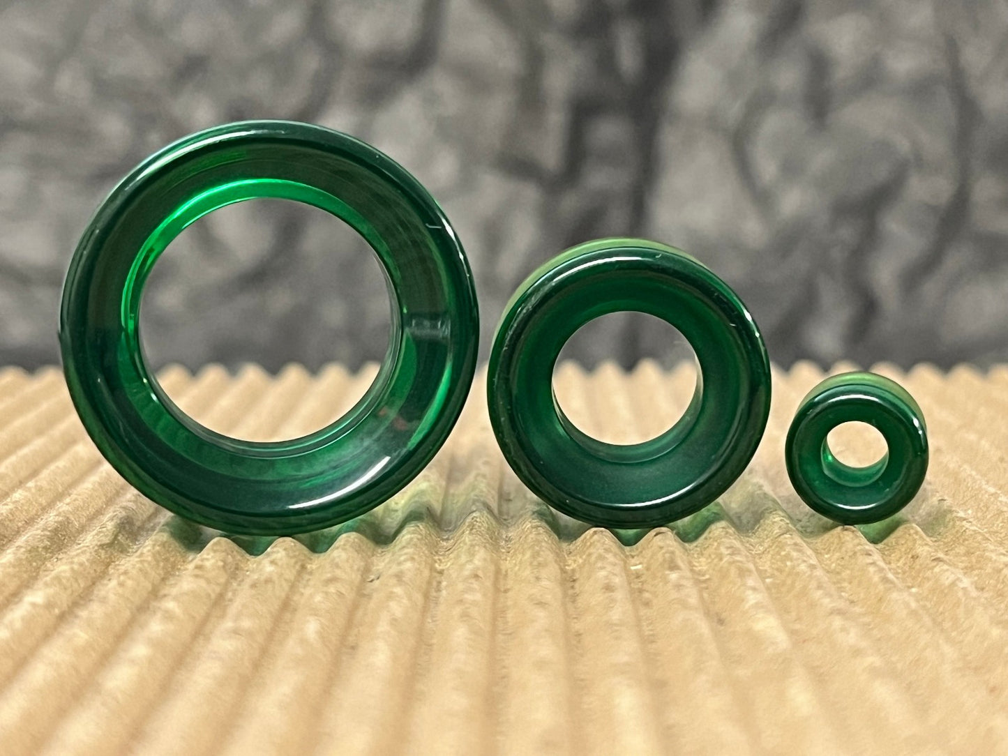 PAIR Green Glass Double Flare Tunnels Plugs Earlets Gauges Body Jewelry