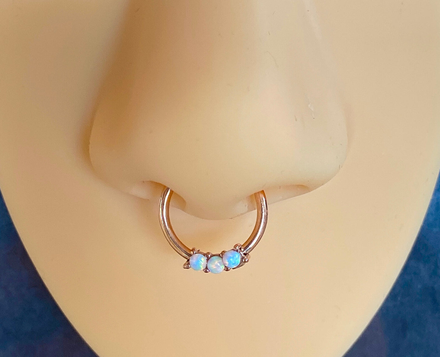 1pc Three Opal Ion Plated Septum / Cartilage Hoop Ring Rook Daith Helix Tragus