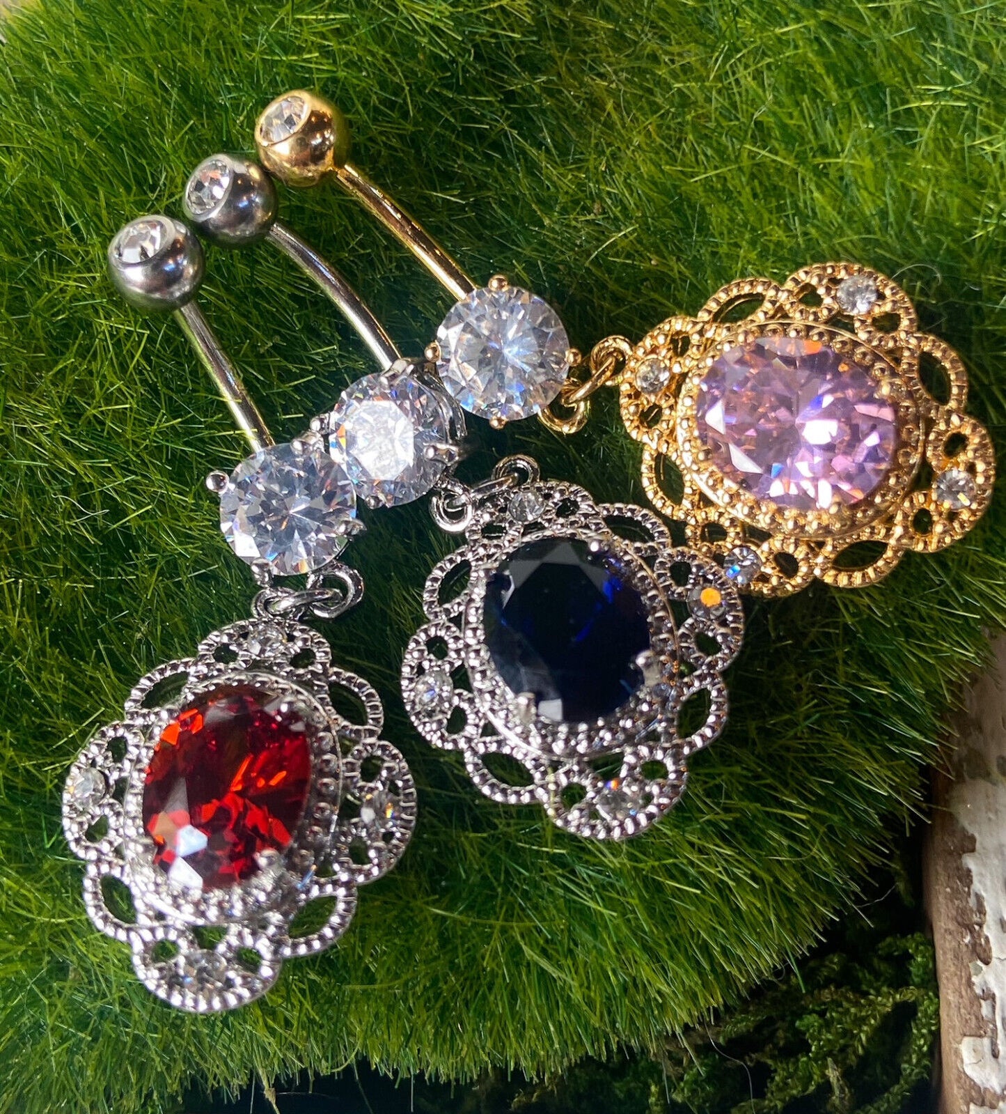 1pc Oval CZ Centered Tribal Floral Design Dangle Pierced Belly Navel Ring