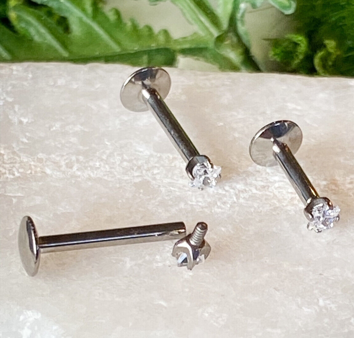 1pc Internally Threaded Solid Titanium Square Gem 16g Labret Monroe Stud Ring