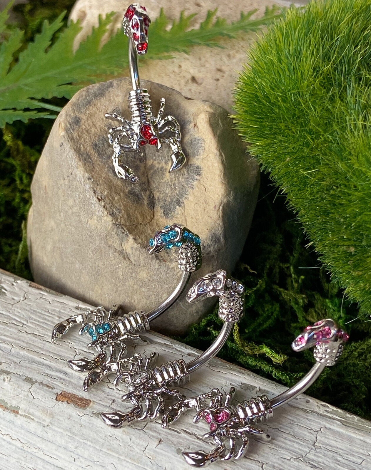 Scorpion Gemmed Belly Ring Pierced Navel Naval Clear, Pink, Aqua, Red