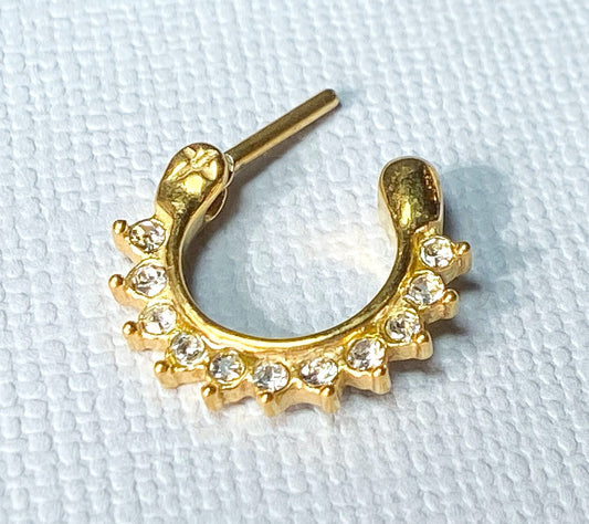 1pc 100% SURGICAL STEEL Crystal Paved Septum Clicker Pierced Nose Ring 14g 16g
