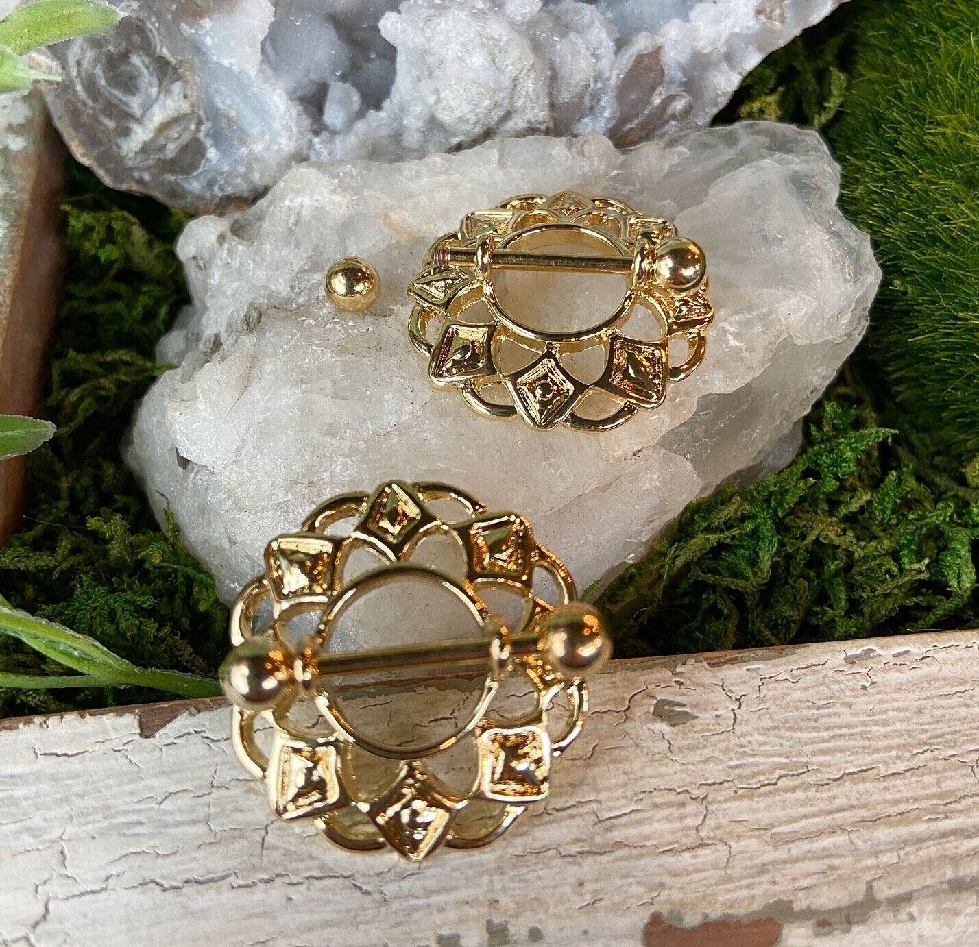 PAIR Tribal Shield Nipple Rings Shields 14g Pierced Body Piercing Jewelry