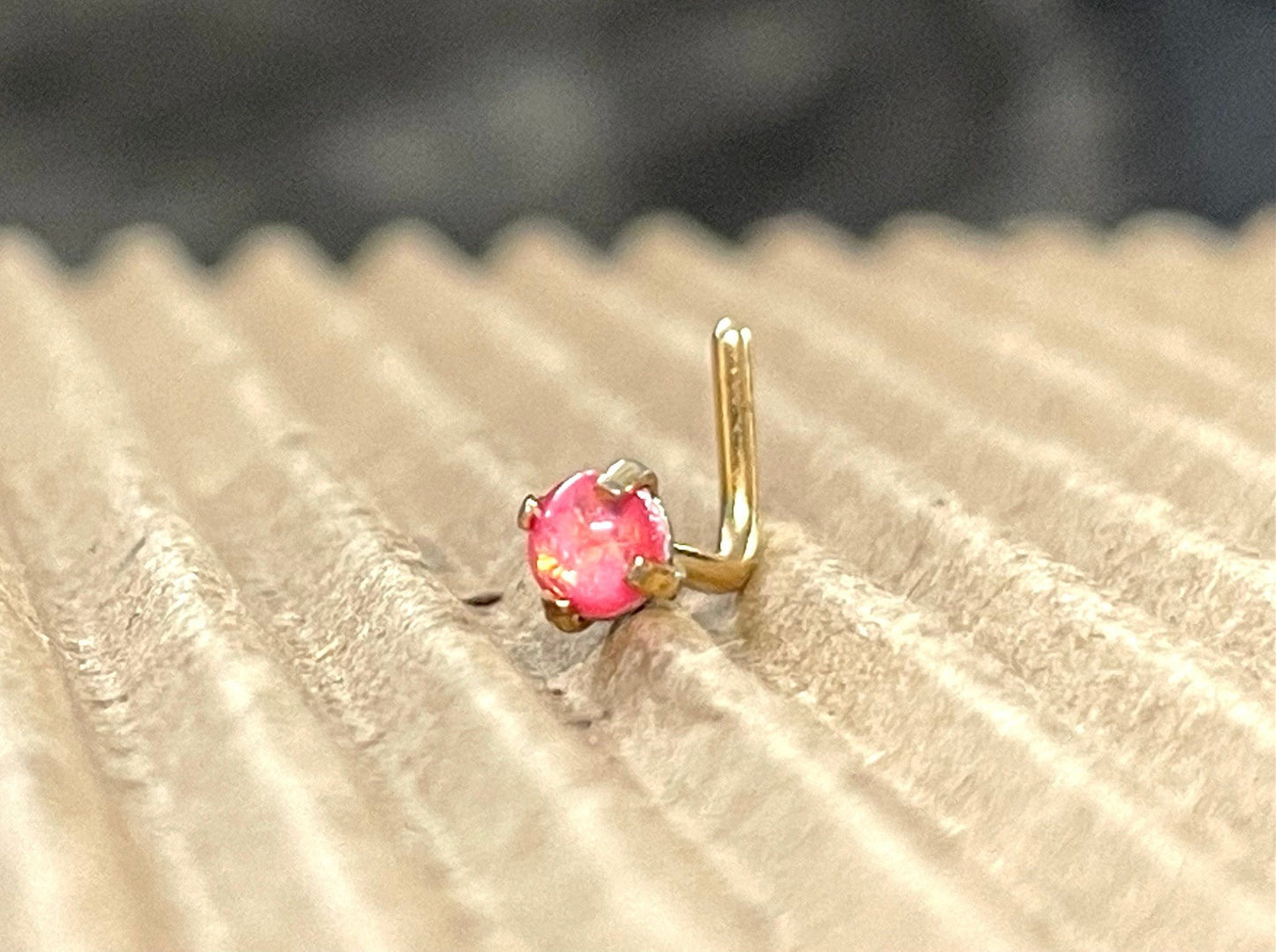 1pc Prong Set Opal Sparkle L-Bend Gold Plated Nose Ring 316L Steel Body Jewelry