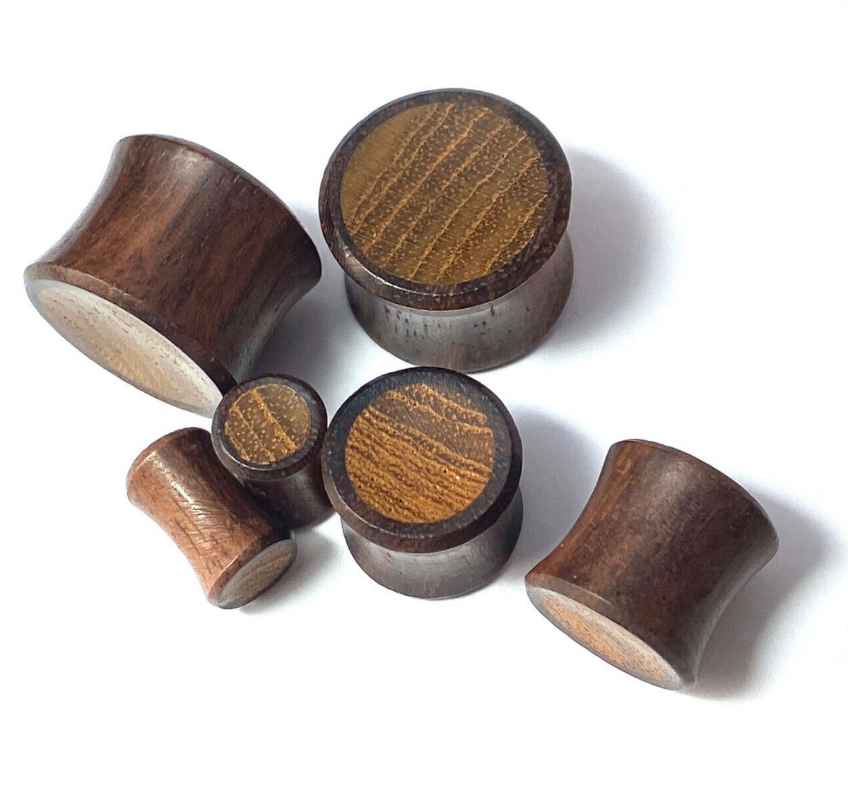 PAIR Concave Sono & Teak Wood Plugs Gauges Tunnels Earlets Piercing Body Jewelry