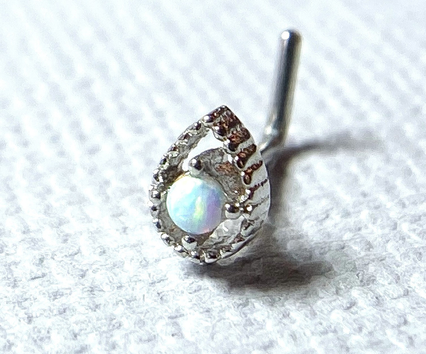 1pc Tear Drop w/ Opal Center 20g L-Bend Nose Ring Stud Screw 316L Surgical Steel