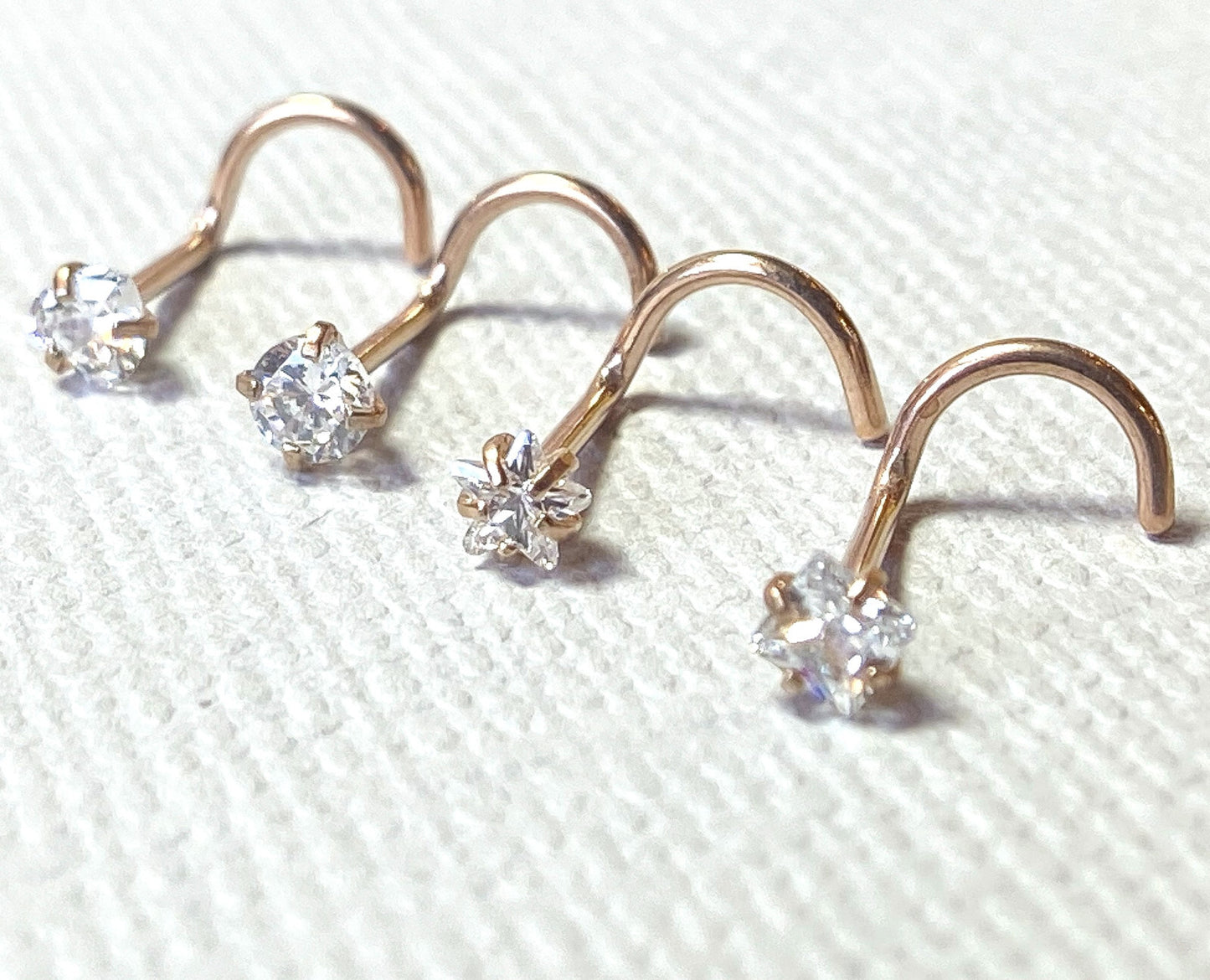 4pc Value Pack Prong Set Shaped Gem Steel Nose Screw Rings - choose 18g or 20g