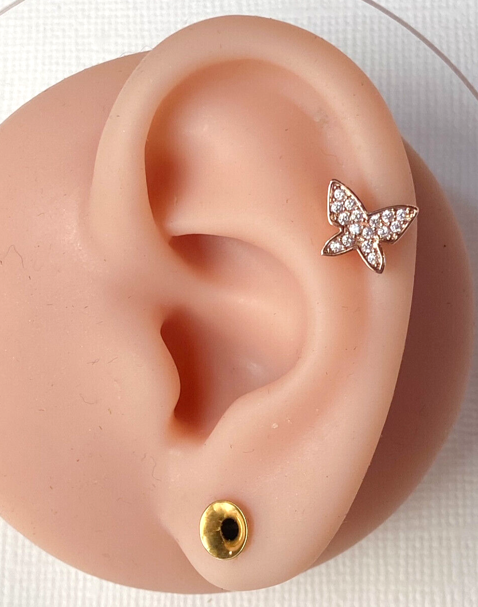 1pc Gem Paved Butterfly Labret 16g Internally Threaded Helix Tragus Cartilage