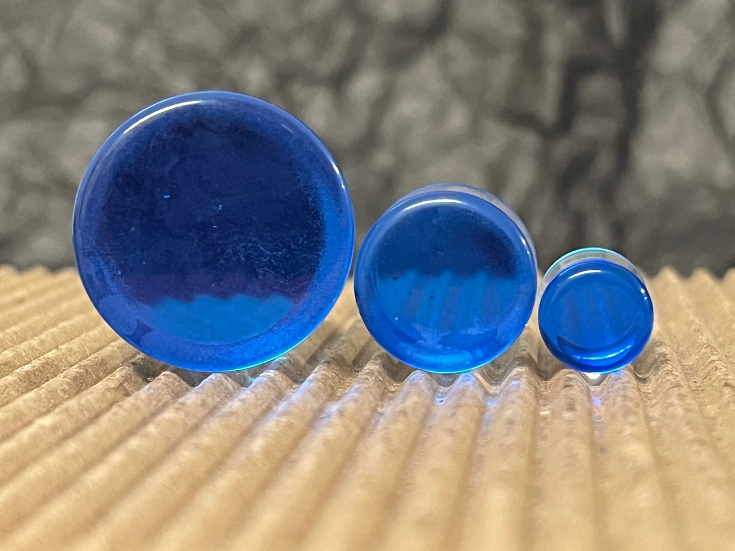 PAIR Blue Iridescent Glass Double Flare Plugs Gauges Tunnels Body Jewelry