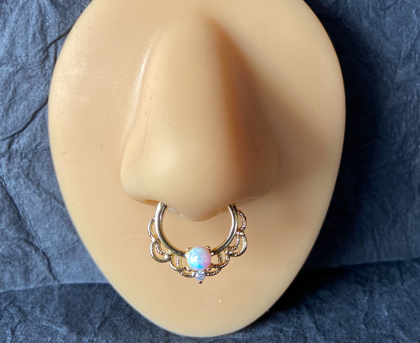 3pc Value Pack: 16g Opal / CZ Gem / Rope Septum Clicker Rings, w/free Retainer!