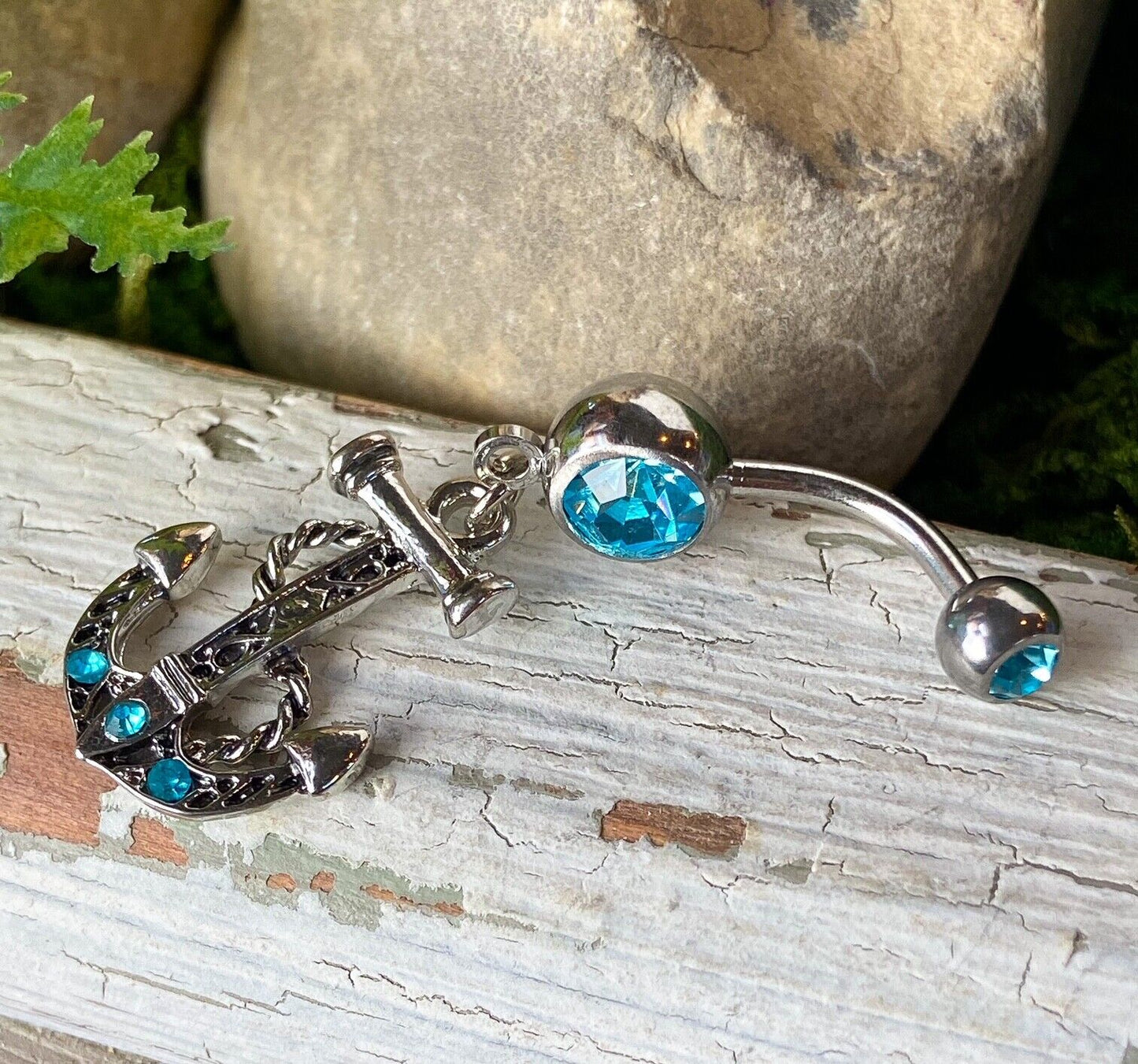 Anchor Dangle Belly Ring Pierced Navel Ship Nautical CZ Gem Clear, Pink, Aqua