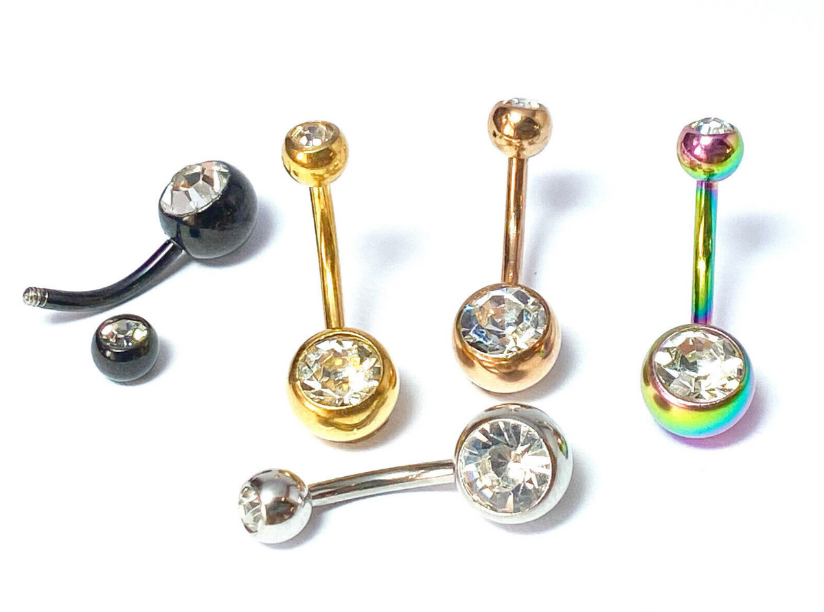 5pc Value Pack Ion Plated Double Gem Belly Rings 14g Navel Naval Body Jewelry